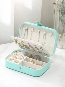 耳环项链大容量优雅简约收纳盒旅行首饰盒收纳盒珠宝首饰耳环戒指 - 薄荷藍 - 查看 2