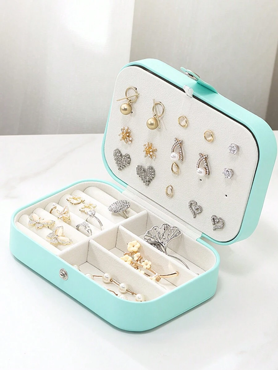 耳环项链大容量优雅简约收纳盒旅行首饰盒收纳盒珠宝首饰耳环戒指 - 薄荷藍 - 查看 1