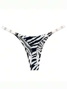 Bielizna erotyczna z paskiem ze sprzączką w zebrę - Czarne i Białe - Zobacz 3