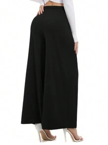 Ladies' Loose Wide Leg Pants With Pockets, Drawstring, Perfect For Street Walks And Office Wears - Black - View 7