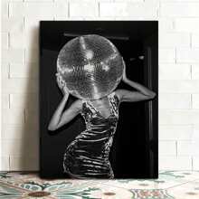 1 件 2000 年代迪斯科女人帶鏡球海報,創意海報,牆壁藝術,牆壁裝飾,帆布藝術,牆壁藝術客廳海報臥室繪畫無框