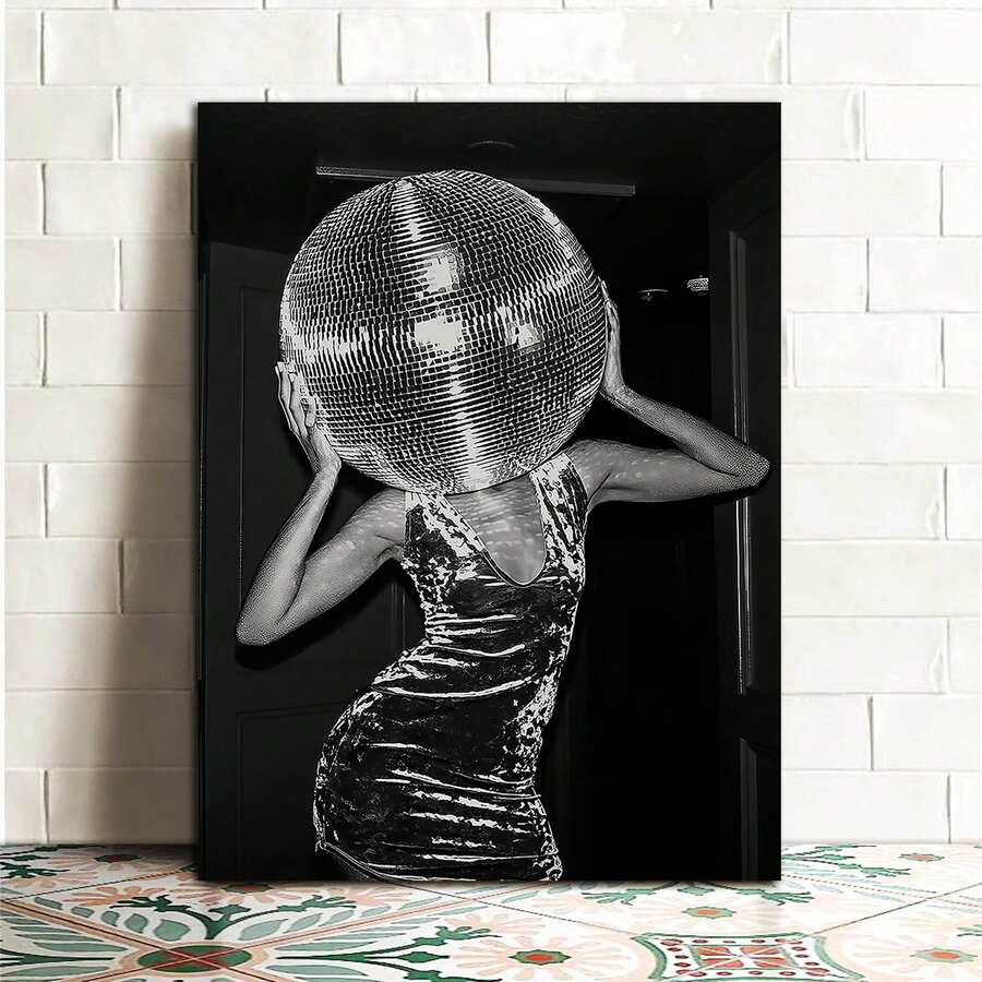 1 件 2000 年代迪斯科女人帶鏡球海報,創意海報,牆壁藝術,牆壁裝飾,帆布藝術,牆壁藝術客廳海報臥室繪畫無框