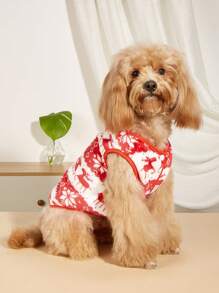 1件紅色和白色聖誕麋鹿毛絨寵物背心,適用於貓和狗,秋冬季節 - 紅白色 - 查看 2