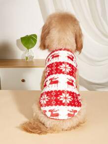 1件紅色和白色聖誕麋鹿毛絨寵物背心,適用於貓和狗,秋冬季節 - 紅白色 - 查看 3