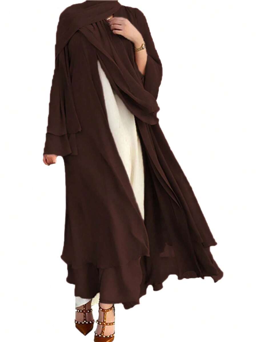 1 Set Foulard Da Donna In Chiffon Tinta Unita Con Scialle (abaya)