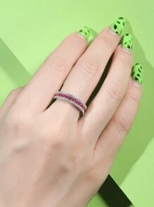 1 chiếc nhẫn cưới bằng bạc 925 đá quý Ruby, thích hợp cho đám cưới, tiệc tùng, Giáng sinh, năm mới, quà tặng Ngày của Mẹ, trọng lượng bạc 7g - Bạc - Xem 3