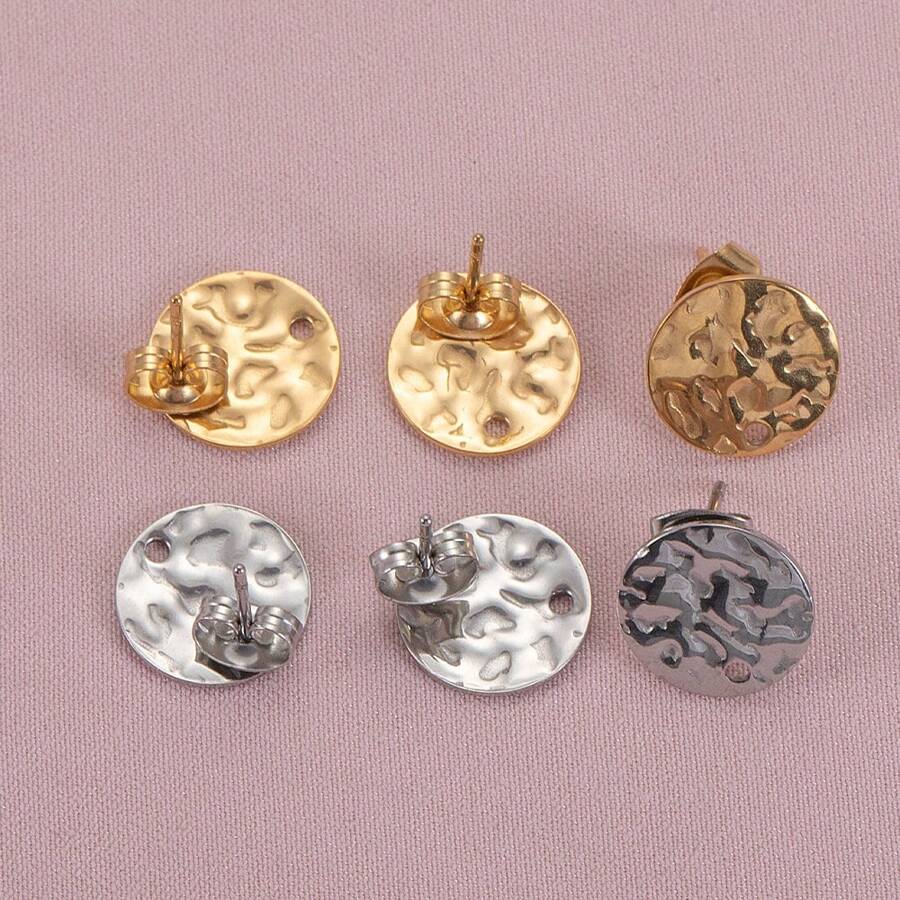 10 Stück Edelstahl runde Ohrstecker mit asymmetrischer geprägter Basis und Loch für DIY Schmuckherstellung