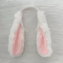 可爱垂耳兔毛配饰，适合扮演狗狗服装，带有贵宾犬般的耳朵和尾巴，仿真毛绒头带万圣节 - 白色 - 查看 1