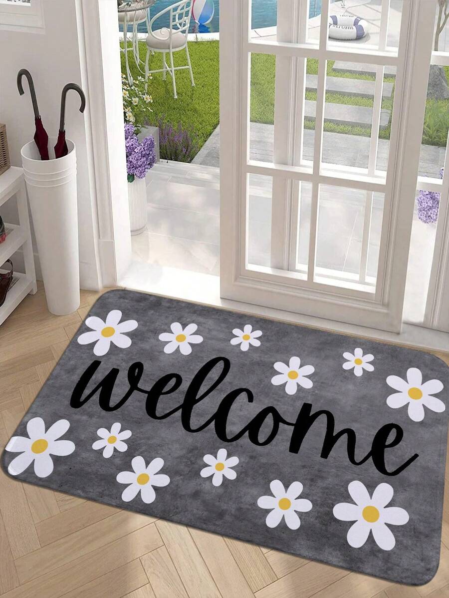 1 Thảm Màu Trắng In Hoa Đơn Giản, Thảm Chống Trượt Sang Trọng, Thảm Nhà Bếp Trong Nhà Cho Lối Vào, Trang Trí Phòng - Xám - Xem 1