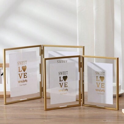 Golden Foldable Dual Metal Photo Frame For Home Decoration Gifts Birthday Graduation