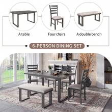 Nestfair Gray 6-Piece Wood Dining Table Set with 4 Chairs and Bench