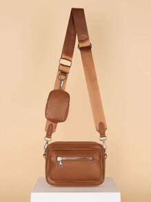 New Fashion PU Simple Solid Color Anti Splashing Front Zipper Patch Bag Shoulder Crossbody Bag With Coin Purse Sling Bag Shoulder Bag Side Bag Square Bag For Holiday Travel Essentials Commute Sling Bag For Man Bag Cross Body Bag Side Bag Students School Supplies Fall Messenger Bag For Man Cylinder Bag Old Money Halloween Christmas Gifts For Men Scream Men Bag For Men Winter Zipper Bag Fashionable Casual Thanksgiving Storage Bag Tote Bag Bum Bag Belt Bag Rider Bag Fanny Pack Beach Bag Gym Bag With Mini Coin Purse Mini Box Crossbody Bag Cool Street Men Gifts - Brown - View 1