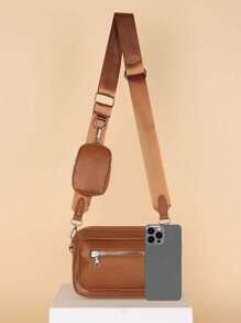 New Fashion PU Simple Solid Color Anti Splashing Front Zipper Patch Bag Shoulder Crossbody Bag With Coin Purse Sling Bag Shoulder Bag Side Bag Square Bag For Holiday Travel Essentials Commute Sling Bag For Man Bag Cross Body Bag Side Bag Students School Supplies Fall Messenger Bag For Man Cylinder Bag Old Money Halloween Christmas Gifts For Men Scream Men Bag For Men Winter Zipper Bag Fashionable Casual Thanksgiving Storage Bag Tote Bag Bum Bag Belt Bag Rider Bag Fanny Pack Beach Bag Gym Bag With Mini Coin Purse Mini Box Crossbody Bag Cool Street Men Gifts - Brown - View 5