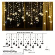 1pc, LED snowflake curtain lamp, 96LED USB powered Christmas Festival lights, 8-mode, for parties, bedroom decoration, kitchen window atmosphere light string