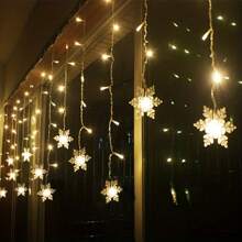 1pc, LED snowflake curtain lamp, 96LED USB powered Christmas Festival lights, 8-mode, for parties, bedroom decoration, kitchen window atmosphere light string