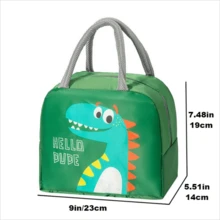 可愛的卡通大容量3d戶外手提袋,厚鋁箔隔熱保溫,適用於學生 - 綠色 - 查看 4