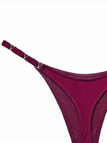 Rose-Red Ring Buckle Sexy Thong Panty - Hot Pink - View 3