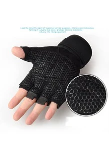 1 Pair Unisex Sport Fingerless Gloves, Suitable For Fitness, Outdoor Cycling, Climbing, Non-Slip Wrist Protection,Black Gloves, Gym