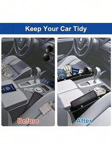 1pc Black Car Seat Gap Storage Box, Car Seat Gap Organizer With Cup Holder And Coin Holder - Black and White - View 2