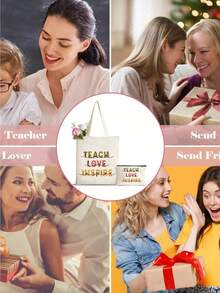 1入組teacher Love Inspire字母圖案印花肩托袋和化妝袋組合套裝,輕便可折疊的購物袋,時尚休閒大容量手提袋,肩背袋,適用於新生和大二的返校必備用品儲物,男女旅行化妝和洗漱用品儲存,是送給教師、家長和恩主的理想禮物。 - 米色 - 查看 4