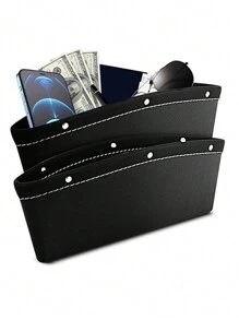 1pc Black Car Seat Gap Storage Box, Car Seat Gap Organizer With Cup Holder And Coin Holder - Black and White - View 1