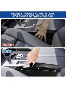1pc Black Car Seat Gap Storage Box, Car Seat Gap Organizer With Cup Holder And Coin Holder - Black and White - View 3