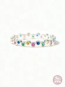 BALMORA Bague Minimaliste En Argent Sterling S925, Couleur Arc-en-ciel, Personnalisée, Créative, Ronde, Colorée, Cadeau Pour Femmes, 1 Pièce