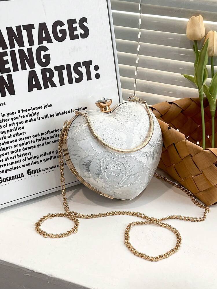EVEOUT Pochette a Fiori in Raso per Donne Elegante Borsa da Sposa con Fiori di Rosa Clutch da Sera Borsa a tracolla per Festa Matrimonio Ballo
