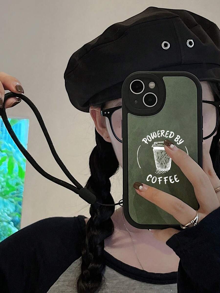1 件咖啡素描圖案手機殼帶掛繩,相容於 Iphone - 彩色 - 查看 1
