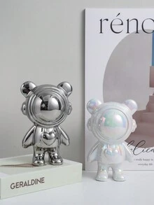 1 件現代時尚太空熊裝飾雕像,陶瓷材料製成,適合家居客廳、玄關櫃、酒櫃、電視櫃、辦公室裝飾、理想禮物 - 白色 - 查看 3