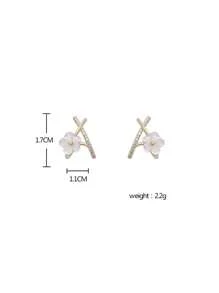 1pair White Flower Shaped Stud Earrings Crossed With Rhinestone Decor For Women As A Gift Elegant. Valentine's Day Accessories - White - View 4