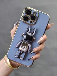 1pc Blue Plating Candy Rabbit Bracket Electroplated Phone Case With Hidden Stand, Shockproof Ultra-thin Protective Cover, Camera Lens Fully Covered, Voice Control Decompression Bracket, Soft Case Compatible With Iphone7 - Blue - View 1