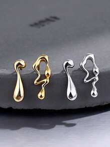 1 對女士耳環,ins 風格,奢華,不常見,黃銅材質,不對稱熔岩水滴流體形狀耳釘,歐美設計,個性化時尚耳釘,耳飾