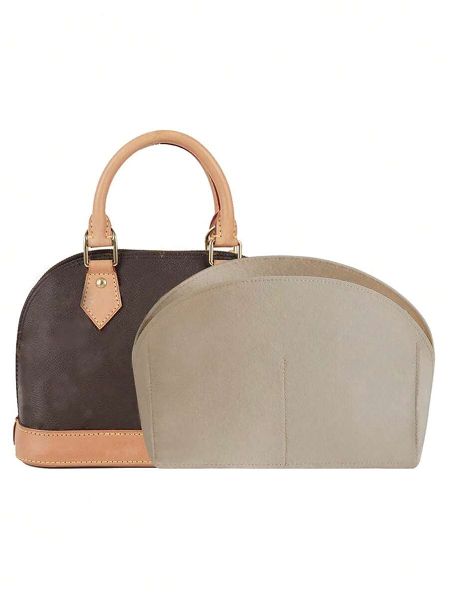 1pc Fashionable Felt Purse Organizer Classic,Inner Portable,Storage Makeup Bag,Cosmetic,Make Up,Accessories,Tote Bag Accessories,Single,Minimalist, For Teen Girls Women College Students,Rookies & White-Collar Workers - Beige - View 1