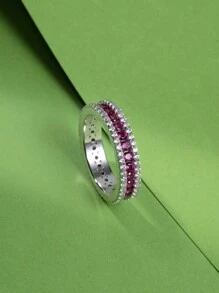 1 chiếc nhẫn cưới bằng bạc 925 đá quý Ruby, thích hợp cho đám cưới, tiệc tùng, Giáng sinh, năm mới, quà tặng Ngày của Mẹ, trọng lượng bạc 7g - Bạc - Xem 2