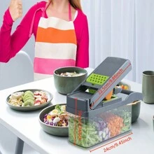 12/16 Peças/conjunto, Cortador De Legumes, Fatiador Multifuncional De Frutas, Ralador De Alimentos Com Alça, Cortador De Legumes, Cortador Com Recipiente, Picador De Cebola Com Múltiplas Lâminas Interchangeáveis, Ralador De Batata Doméstico, Utensílios De Cozinha, Gadgets De Cozinha