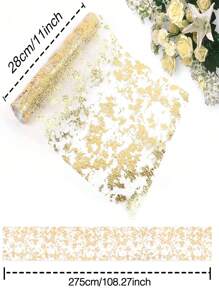 1pc Polyester Table Runner, Modern Metallic Kitchen Table Runner For Dining Room - Gold - View 3