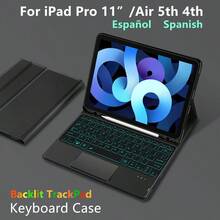 Vỏ bàn phím TrackPad có đèn nền tiếng Tây Ban Nha tương thích với Ipad Pro 11 inch 1, 2, 3, 4 2018-2022 tương thích với Ipad Air 5, máy tính bảng thế hệ thứ 4, bàn phím Magic Smart TouchPad - bố cục tiếng Tây Ban Nha - Xem 1