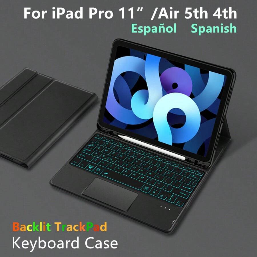 Vỏ bàn phím TrackPad có đèn nền tiếng Tây Ban Nha tương thích với Ipad Pro 11 inch 1, 2, 3, 4 2018-2022 tương thích với Ipad Air 5, máy tính bảng thế hệ thứ 4, bàn phím Magic Smart TouchPad - bố cục tiếng Tây Ban Nha - Xem 1