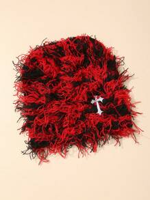 2 peças/1 peça Gorro de Tricô Longo e Felpudo Personalizado e Estiloso Unissex com Bordado de Cruz