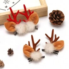 1对米色头发和棕色鹿角发夹