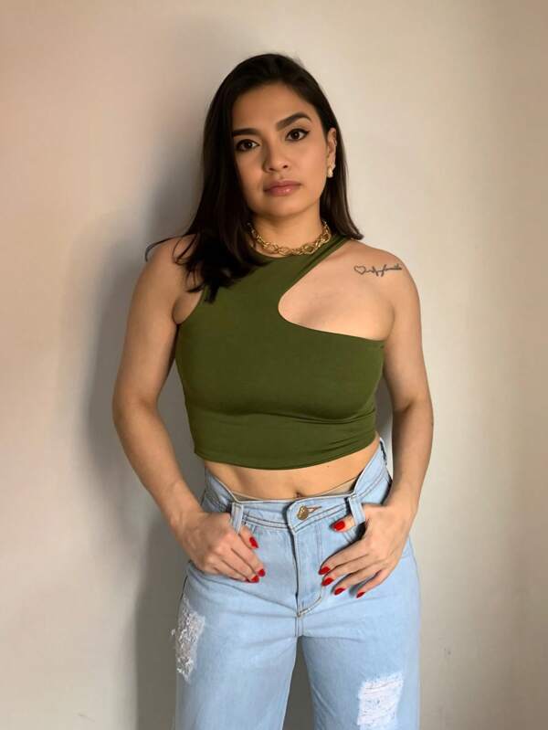 Cropped Feminino Vazado Regata  Básico em Suplex