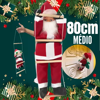 Boneco Papai Noel Subindo Escadas Médio Decoração Natal Natalina Parede Arvore