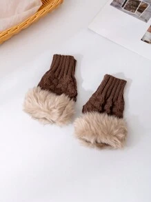 1 雙女式半指毛絨加厚針織手套可轉換連指手套,指尖外露,適合觸摸屏使用,冬季 - 咖啡棕 - 查看 5