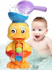嬰兒玩具,幼兒浴缸玩具,帶有旋轉水輪/眼睛的鴨形浴缸玩具,浴室強力吸水器,有趣的幼兒浴缸玩具