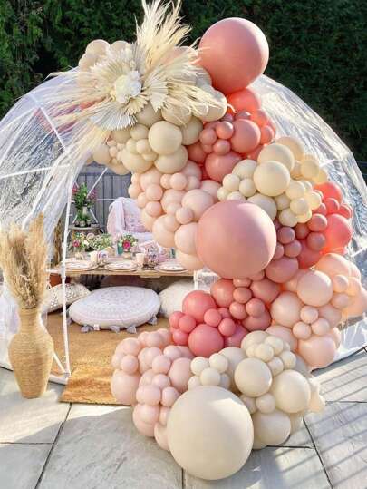 Kit de arco de balões com 183 peças em tons de bege, pêssego e rosa, estilo rústico, para decoração de casamentos, chás de bebê, aniversários de meninas, noivados e batizados.