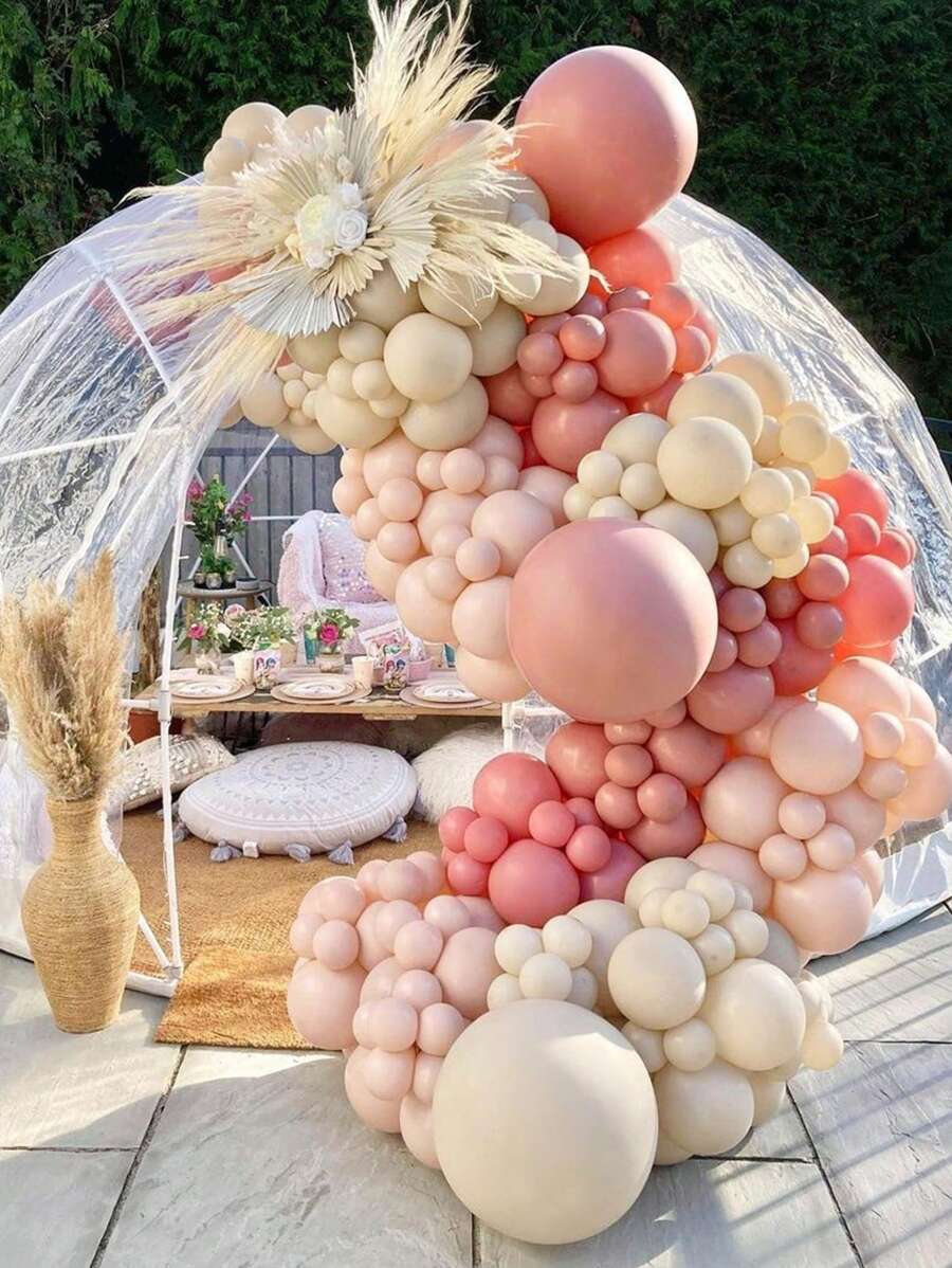 183pcs Beige Peach Pink Balloon Garland Arch Kit Rustic Wedding Baby Shower Girl Birthday Decorations Balloons Engagement Christening Party Decor - Multicolor - View 1