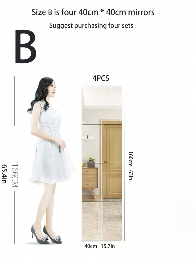 1pc White Decorative Mirror Sticker For Bedroom, Living Room, Wardrobe, Study, Bathroom, Dressing Table; Can Be Combined To Create A Full-Length Mirror Decoration Best Gifts Birthday - White - View 7