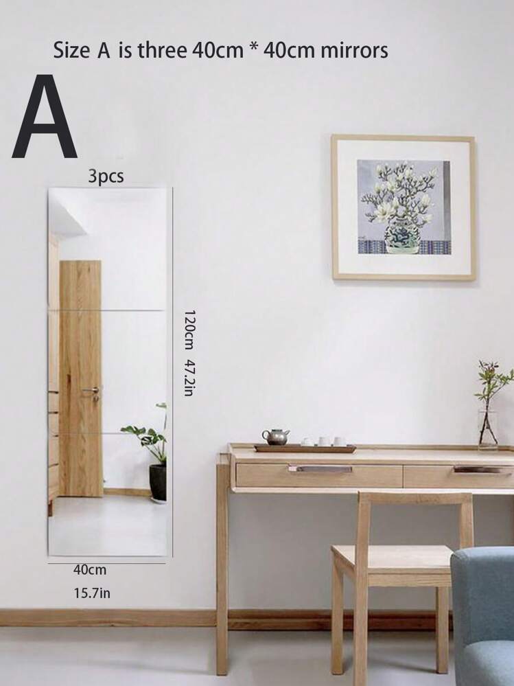 1pc White Decorative Mirror Sticker For Bedroom, Living Room, Wardrobe, Study, Bathroom, Dressing Table; Can Be Combined To Create A Full-Length Mirror Decoration Best Gifts Birthday - White - View 6