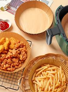 25pcs/50pcs/100pcs Air Fryer Paper Liners, Reusable High Temperature Resistant Oil Absorbing Liners, Round Baking Paper - Yellow - View 4